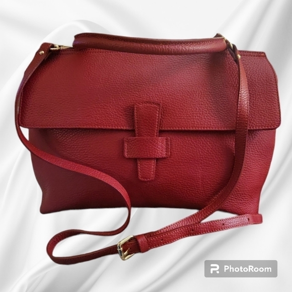 Vtg GIANNI NOTARO Red Italian Pebble Leather Envelope Messenger Bag - Picture 1 of 9